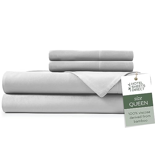 Hotel Sheets Direct 100% Viscose Derived from Bamboo Sheets Queen - Cooling Luxury Bed Sheets w Deep Pocket - Silky Soft - Grey