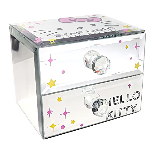 Jacmel Sanrio Hello Kitty Star Bright Mirror Glass Jewelry Box - Officially Licensed Hello Kitty Jewelry Organizer