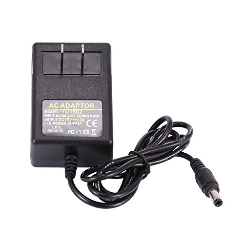 15V 2A Power Supply Adapter - COOLM AC 100-240V 50-60hz DC 15 Volt 2 amp 30W Charger Transformer Interface Size 5.5x2.5mm 15V/2A 2000mA