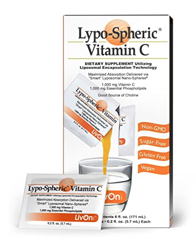 LivOn Laboratories Lypo–Spheric Liposomal Vitamin C 1000mg 30 Packets - No Sugar, Immune Support, Plant Based - Easy to Swallow, Absorbable, Convenient Individual Packets 100% Non–GMO, Gluten Free