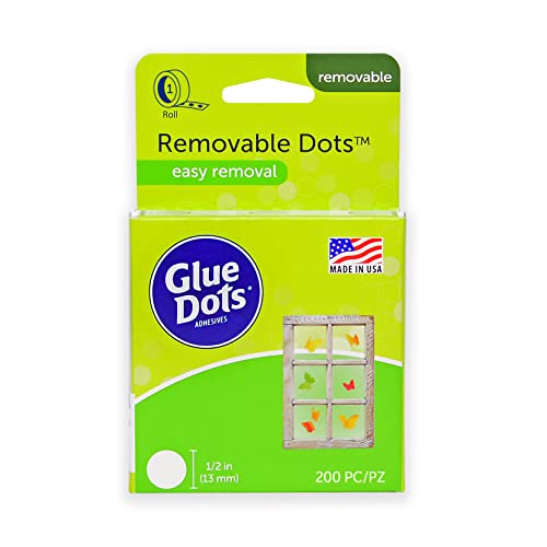 Glue Dots, Removable Dots, Double-Sided, 1/2', .5 Inch, 200 Dots, DIY Craft Glue Tape, Sticky Adhesive Glue Points, Liquid Hot Glue Alternative, Clear