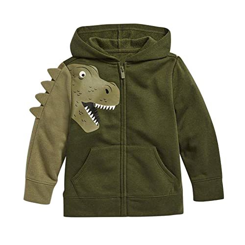 ZHICHUANG Zip Toddler Baby Hooded Hoodies Fall Clothes Dinosaur Kids Long Tops Sweatshirt Boys With Pocket Up Sleeve Winter Boys Tops Hoodie for Children (Green, 3-4 Years)