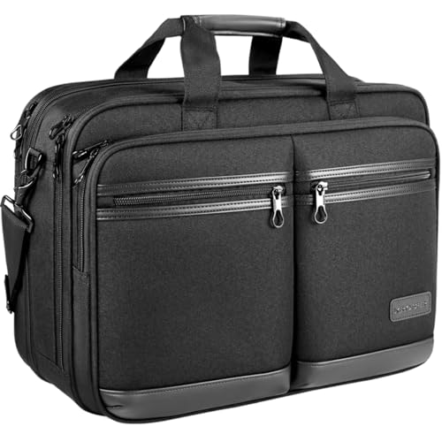 KROSER Laptop Bag Stylish Laptop Briefcase Fits Up to 17.3 Inch Expandable Water-Repellent Shoulder Messenger Bag Computer Bag with RFID Pockets for Business/Travel/School/College/Men/Women-Black
