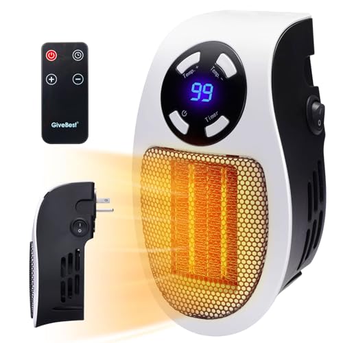 GiveBest Programmable Space Heater with LED Display, Remote Wall Outlet Electric Heater with Thermostat and Timer for Home Office Bathroom Indoor Use, Small Plug in 350&450 Watt Heater, ETL Listed