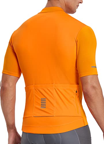 BALEAF Men's Cycling Jersey Short Sleeve Full Zip Bike Shirt Pockets Tops Bicycle Biking Breathable Reflective UPF 50+, Orange L