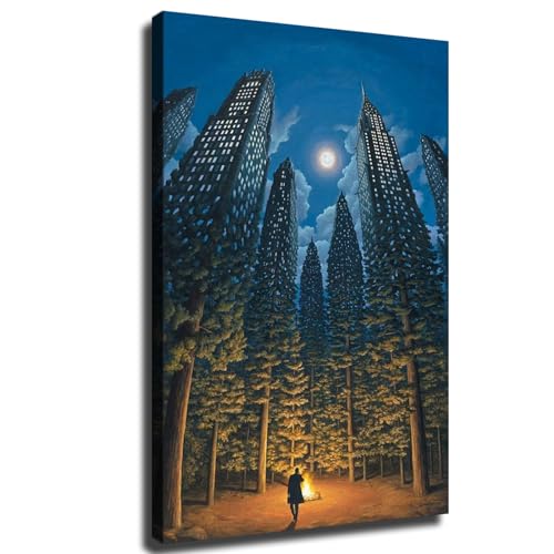 Rob Gonsalves Surrealist Art Poster Painting Canvas Wall Art Living Room Bedroom Decor Modern Oil Painting (16x24inch,Framed)