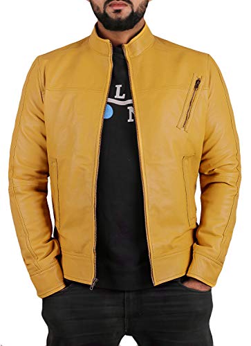 Laverapelle Men's Genuine Lambskin Leather Jacket (Yellow, Large, Cotton Lining) - 1501210