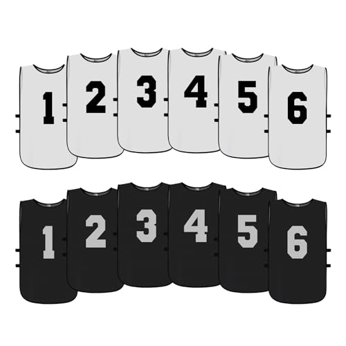 Graunton Mesh Scrimmage Team Practice Vests Pinnies Jerseys Reversible Numbered for Children Youth Teen & Adult for Sports Basketball (12 Jerseys) 6 White + 6 Black, Large