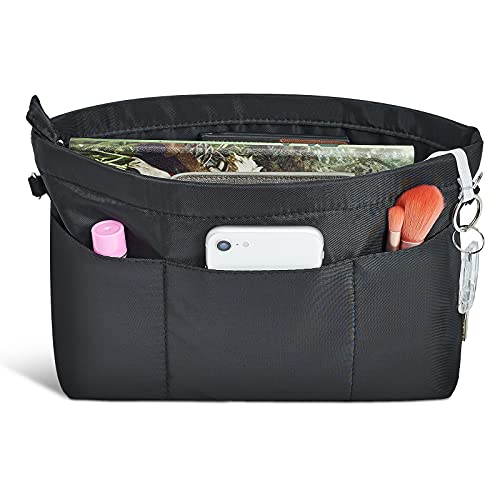 Vercord Premium Nylon Purse Organizer Tote Handbag Insert Organizers Bag in Bag Zipper 13 Pockets Black Medium