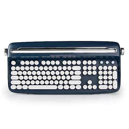 YUNZII ACTTO B503 Wireless Typewriter Keyboard, Retro Bluetooth Aesthetic Keyboard with Integrated Stand for Multi-Device (B503, Midnight)