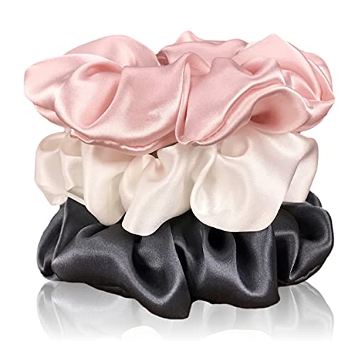 Celestial Silk Mulberry Silk Scrunchies for Hair (Charcoal, Pink, Ivory)