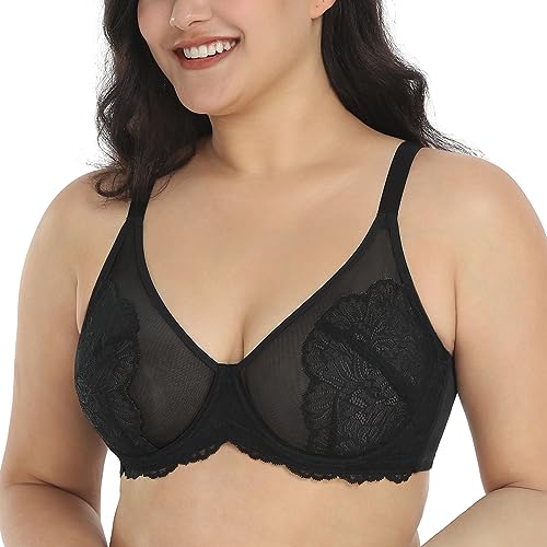 HSIA Minimizer Bra for Women Full Coverage Lace Plus Size Compression Bra Unlined Bras with Underwire 38D Black