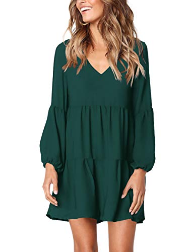 Amoretu Dresses for Women 2024 V Neck Swing Shift Dresses (Green,Medium)