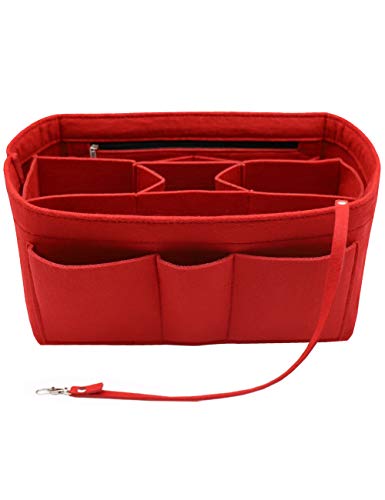 Felt Insert Fabric Purse Organizer Bag, Bag Insert In Bag with Zipper Inner Pocket Fits Neverfull Speedy 8010 Red XL
