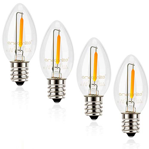Emotionlite Night Light Bulbs, C7 Candelabra LED Light Bulbs, E12 Chandelier Base, 4W 5W 6W 7W Incandescent Equivalent, Warm White, 2700K, Clear, 4 Pack