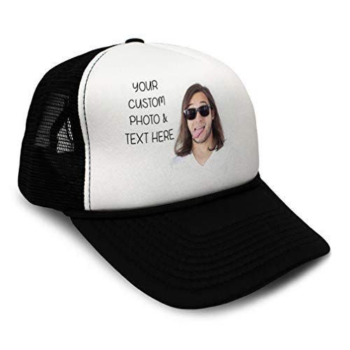 Trucker Hat for Men & Women Snapback Custom Personalized Photo & Text Classic Mesh Baseball Cap Black