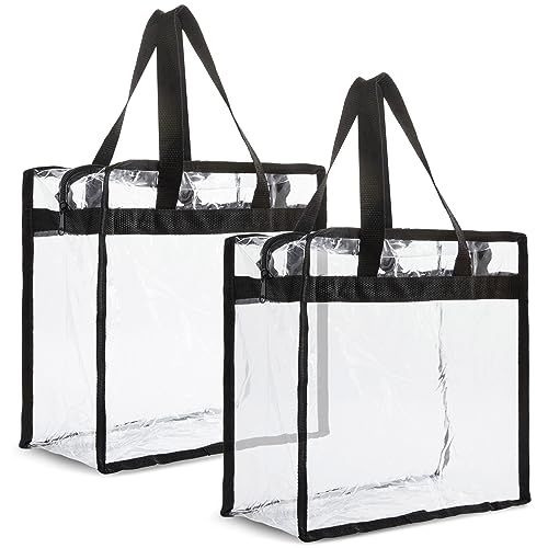 Juvale 2 Pack Clear Stadium Approved Bags - 12x6x12 Large Transparent Tote Bags with Zippers and Handles for Concerts, Sporting Events, Music Festivals, Work, School, Gym