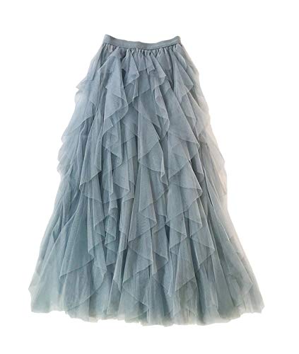 Femiserah Women's Long Rainbow A Line Tulle Tutu Skirts Tiered Skirt Petticoat（One Size, Tulle Grey Blue