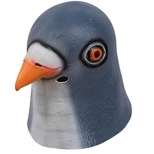 Pigeon Mask Latex Full Head Bird Mask for Halloween Costume Party Cosplay (Grey Blue)