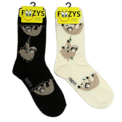 Foozys Women’s Crew Socks | Cute Sloth Zoo Animal Novelty Socks | 2 Pair