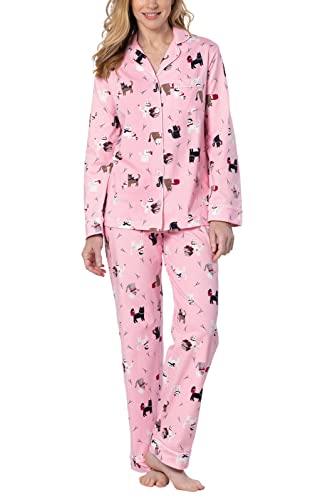 PajamaGram Cotton Womens Pajama Sets - Cat Pajamas for Women, Pink, Large 14-16