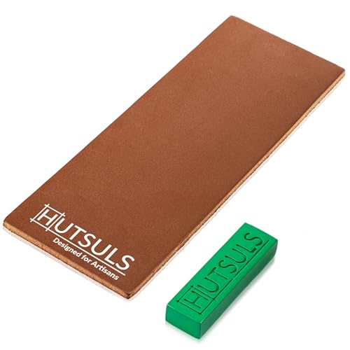Hutsuls Brown Leather Strop with Compound - Get Razor-Sharp Edges with Stropping Kit, Green Honing Compound & Vegetable Tanned Two Sided Knife Sharpener Step-by-Step Guide Included