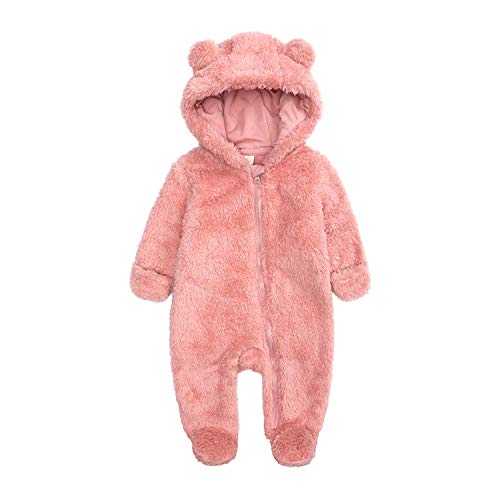 Baby Fleece Snowsuits 0-12 Months Toddlers Cute Bear Jumpsuits Winter Hooded Rompers With Zipper pink 3-6M