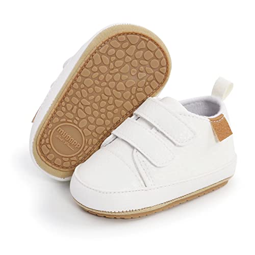 BABSMULY Baby Boys Girls Shoes Non-Slip Rubber Sole High-Top PU Leather Sneakers Infant First Walking Shoes Toddler Crib Shoes Newborn Loafers Flats.(A/White, 12-18 Months)