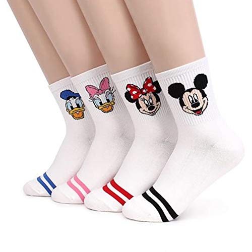 bythecoco Character Women Crew Socks 4 Pairs Mickey Minnie Donald Daisy
