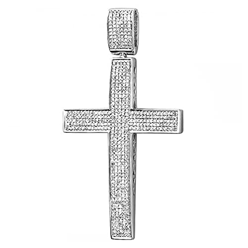 Dazzlingrock Collection 1.00 Carat Round White Diamond Micro-pave Unisex Cross Pendant with 18 inch Silver Chain in 925 Sterling Silver