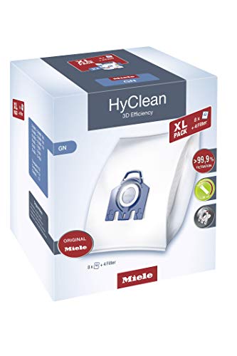 Miele HyClean GN 3D Efficiency XL Dustbags for Bagged Miele Vacuum Cleaners, Blue,Pack of 8, 10455000