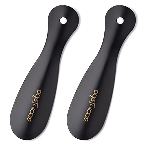 BOOMIBOO 2 Pack Metal Shoe Horns - Durable 7.5 Inch Shoe Helper with Ergonomic Handle, Travel Friendly Shoe Horns for Men and Women