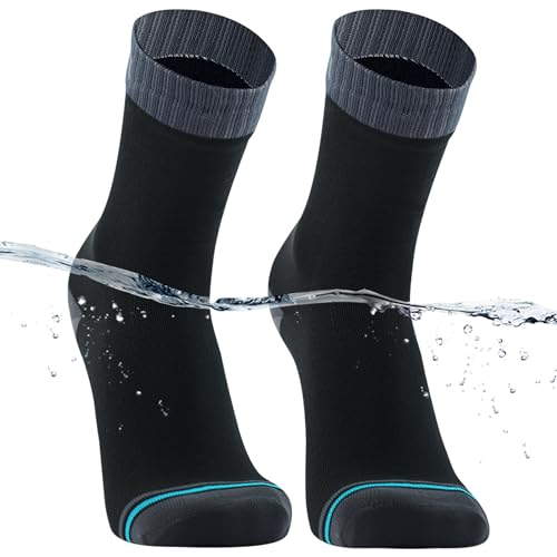 DexShell Essential Waterproof Socks Cotton Inner Hiking Walking Outdoor Recreation for Men and Women, Jet Black Grey, Ankle Unisex Large