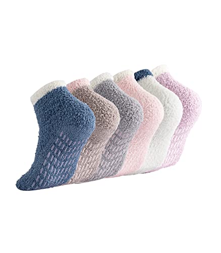 Breslatte Gripper Socks for Women Socks with Grippers for Women Fuzzy Socks Slipper Socks for Women Grippers Non Slip Socks 6 pair 1