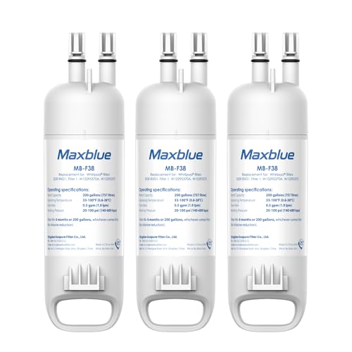 Maxblue W10295370A Replacement for Everydrop Filter 1, Whirlpool EDR1RXD1, EDR1RXD1B, P8RFWB2L, P4RFWB, Kenmore 46-9081, 46-9930, MB-F38 Refrigerator Water Filter, 3 Filters