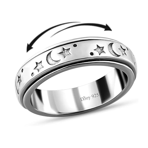 SHOP LC DELIVERING JOY 925 Sterling Silver Fidget Spinner Ring Moon Star for Women Wedding Band Platinum Plated Statement Jewelry Stress Relief Bridal Engagement Rings Size 9 Birthday Mothers