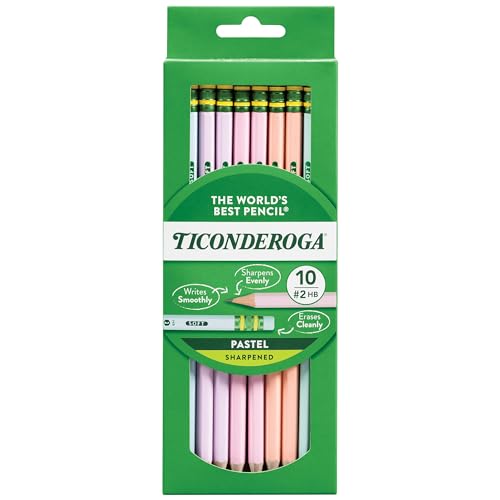 Ticonderoga Pastel Pencils, 2 Soft, Assorted Colors, Pack Of 10 Pencils