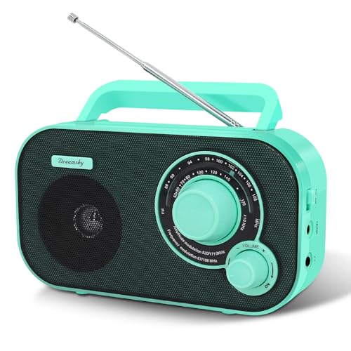 DreamSky AM FM Portable Radio Plug in Wall or Battery Operated for Home & Outdoor, Strong Reception, Large Dial Easy to Use, Transistor Antenna, Headphone Jack, Small Gifts for Seniors Elderly