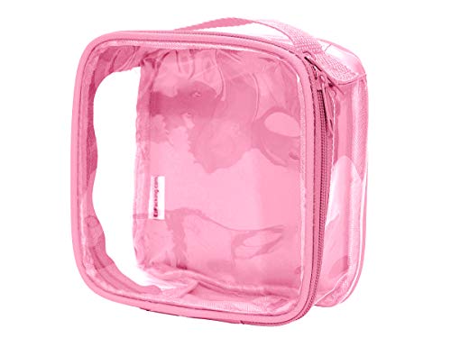 EzPacking Clear TSA Approved 3-1-1 Travel Toiletry Bag for Carry On/Quart Size Transparent Liquids Pouch for Airport Security & Carry On (Rose)