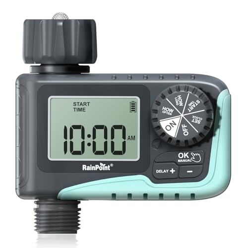 RAINPOINT Sprinkler Timer, Programmable Water Timer for Garden Hose, Outdoor Soaker Hose Timer with Rain Delay/Manual/Automatic Watering System, Digital Irrigation Timer for Yard, Lawn, 1 Outlet