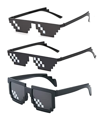 ALVOGIMOR 3 Pack Thug Life Sunglasses,Men Women Kids Pixel Mosaic Glasses, MLG Shades for Photo Props or Halloween Party(Black)