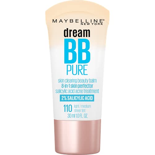 Maybelline Dream Pure Skin Clearing BB Cream, 8-in-1 Skin Perfecting Beauty Balm With 2% Salicylic Acid, Sheer Tint Coverage, Oil-Free, Light/Medium, 1 Count