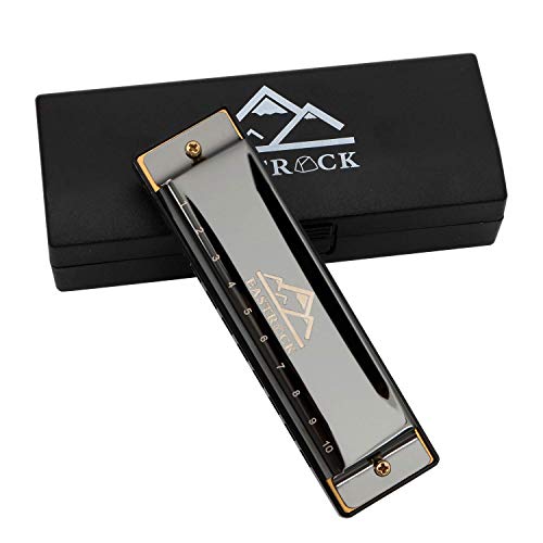 EastRock Blues Harmonica Mouth Organ 10 Hole C Key with Case, Diatonic Harmonica for Professional Player, Beginner, Students gifts, Adult, Friends, Gift Black