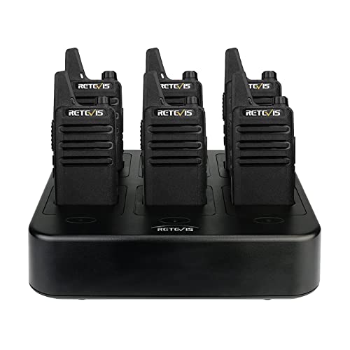 Retevis RT22 Walkie Talkies,Compact Two Way Radio Rechargeable (6 Pack) with 6 Way Gang Charger,Key Lock,Separate Clip,Emergency Alarm,Hands Free Walkie Talkie for Adults Team Management