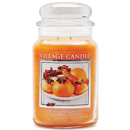 Village Candle Orange Cinnamon Large Glass Apothecary Jar Scented Candle, 21.25 oz, 21 Ounce