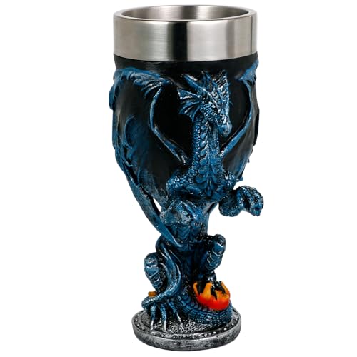alikiki Medieval Fantasy Blue Dragon Goblet - Dungeons and Dragons Gifts Party Decoration D&D Game Chalice Cup of Thrones Merchandise 7oz Stainless Steel Gothic Drinking Cups