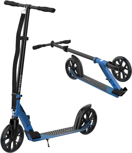 CITYGLIDE C200 Scooter for Adults -Foldable, Lightweight, Adjustable Adult Scooter 220 lbs Capacity - Kick Scooters for Adults with Carry Strap and Kickstand (Blue/Black)