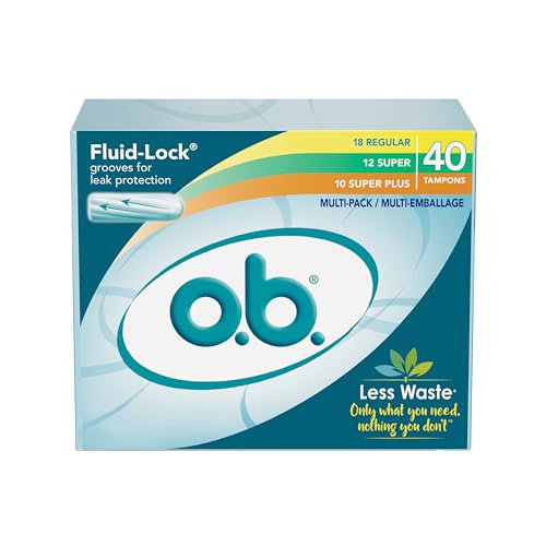 o.b. Tampons Multipack | Non-Applicator Tampon, Unscented | Regular/Super/Super Plus Tampons, 40ct