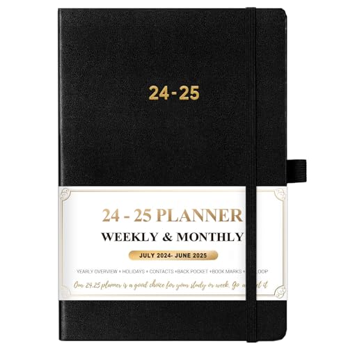 2024-2025 Planner - Planner 2024-2025, Jul.2024 - Jun.2025, 8.25' x 5.75', 2024-2025 Planner Weekly & Monthly with Tabs, Holidays, Daily Organizer - Classic Black