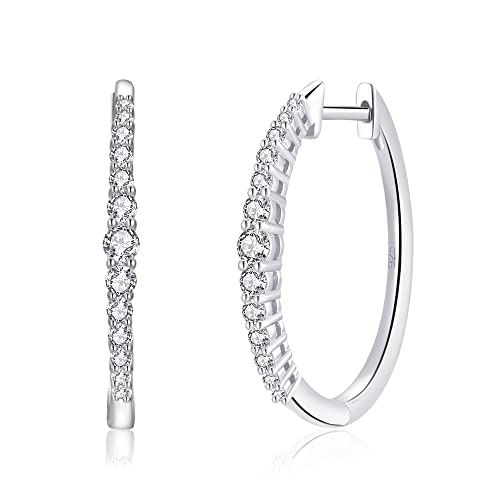 TRENDOLLA Hoop Earring for Women 14K Gold Plated Forever Love Huggie Earring 925 Sterling Silver 5A Cubic Zirconia Diamond Jewelry Gifts (MID HOOP 30MM, White Gold-CZ)